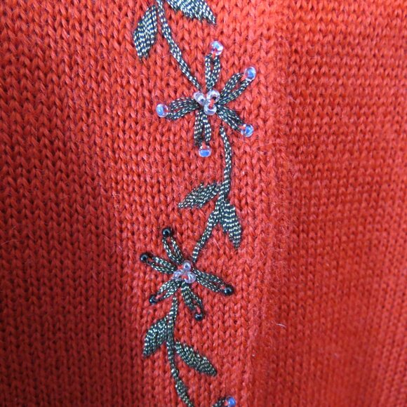 Vtg Susan Bristol Red Cardigan Sweater Embroidered Black Collar Size Large - Picture 5 of 12